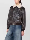 Halfboy Brown Leather Bomber Jacket With Shearling Collar In Brown