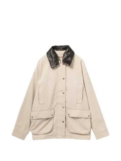 Halfboy Leather Collar Barn Jacket In Neutral