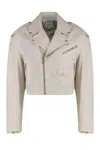 Halfboy Short Leather Jacket With Flap And Zip Pockets In Neutral