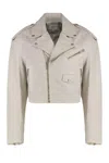 Halfboy Short Leather Jacket With Flap And Zip Pockets In Neutral