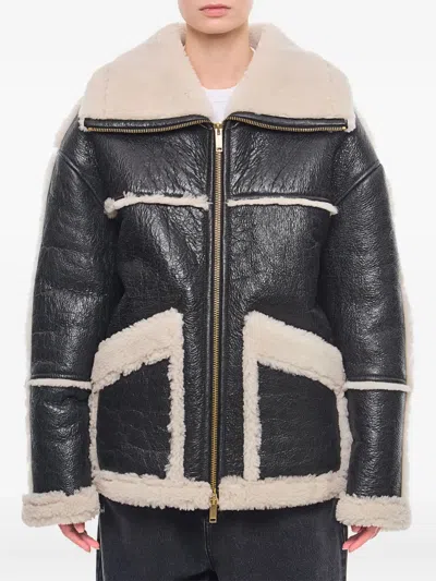 HALFBOY LEATHER PANELLED SHEARLING JACKET
