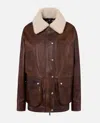 Halfboy Leather Jacket Featuring Shearling Collar In Brown