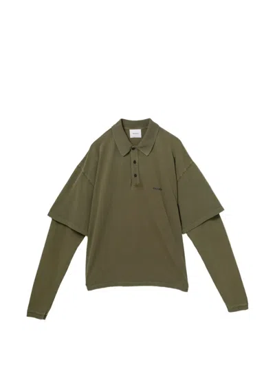 Halfboy Logo-embroidered Long Sleeve Polo Top In Green