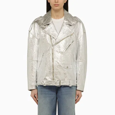 Halfboy Metallic Leather Jacket In Silver