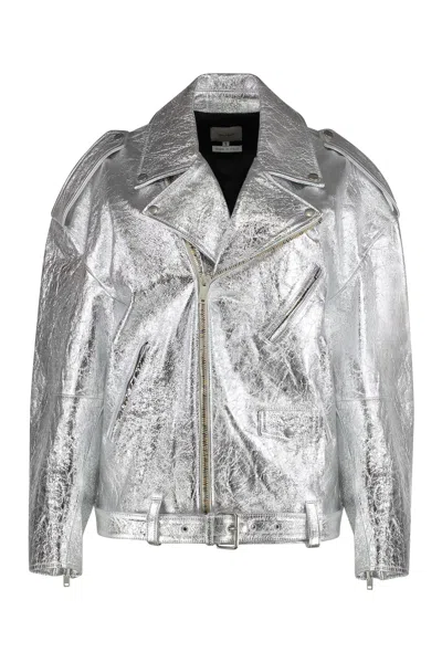 Halfboy Metallic Leather Jacket In Silver