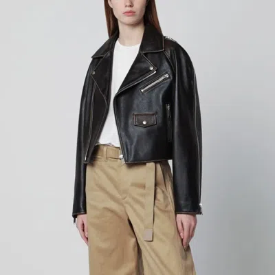 HALFBOY HALFBOY OVERSIZED DARK BROWN LEATHER BIKER JACKET