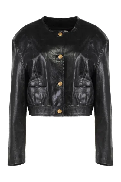 Halfboy Padded Shoulder Leather Jacket In Black