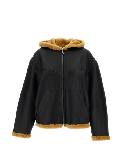 Halfboy Reversible Hooded Shearling Jacket In Black