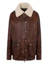 Halfboy Shearling-collar Leather Jacket In Brown