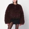 Halfboy Short Faux Fur Open Front Coat In Brown