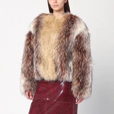 Halfboy Short Faux Fur Mini Coat With Contrast Trim In Multi