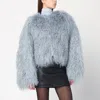 Halfboy Oversized Faux Fur Coat With Long Sleeves In Blue