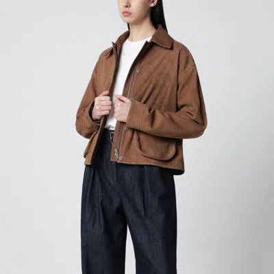 Halfboy Short Mocha Suede Leather Jacket In Brown