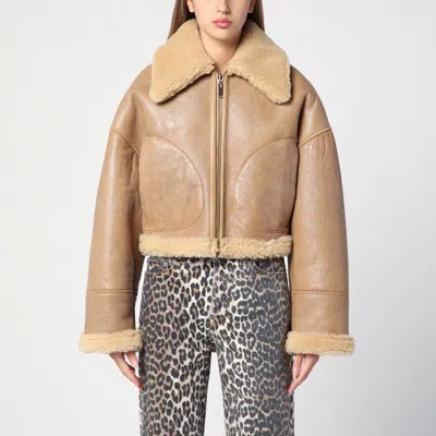 Halfboy Short Sheepskin With Shearling Collar In Beige