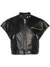 Halfboy Short-sleeve Cropped Biker Jacket In Black