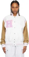 Halfboy White & Pink Paneled Bomber Jacket In White/camel/pink