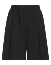 Halfboy Woman Shorts & Bermuda Shorts Black Size M Linen, Wool, Viscose, Elastane In Black