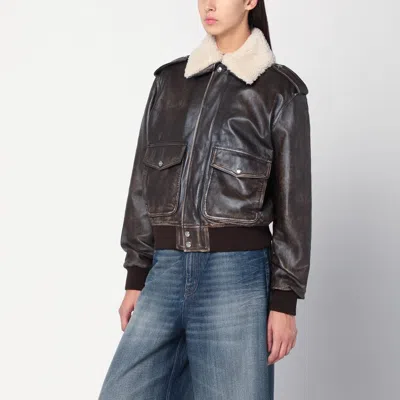 HALFBOY WOMEN'S LEATHER BOMBER JACKET WITH SHEARLING COLLAR
