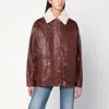 Halfboy Leather Jacket Featuring Shearling Collar In Brown