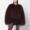Halfboy Short Faux Fur Open Front Coat In Brown