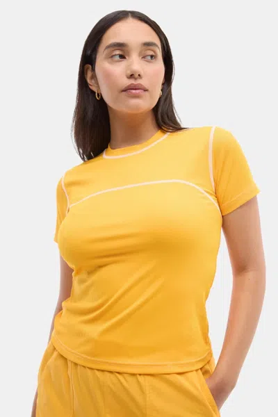 Halfdays Mollie T-shirt Women's Zinnia Stretch Crew Neck Pullover Dsgl390 In Yellow