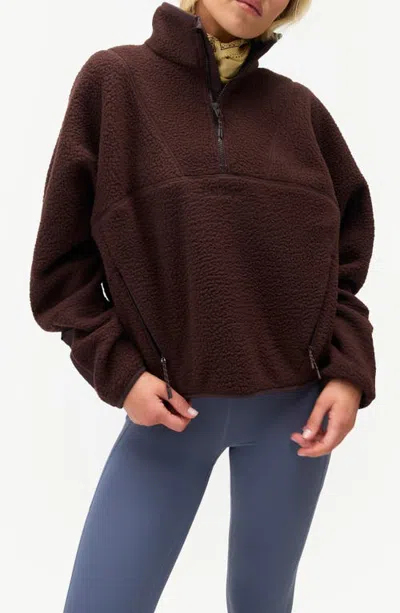 Halfdays Pieper Water Repellent Recycled Polyester Fleece Quarter Zip Top In Brown
