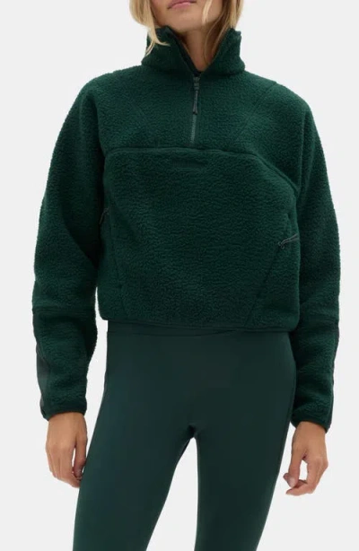 Halfdays Pieper Water Repellent Recycled Polyester Fleece Quarter Zip Top In Green
