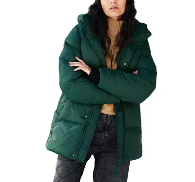 Halfdays Tabei Recycled Nylon Puffer Parka With Removable Hood In Alpine Green