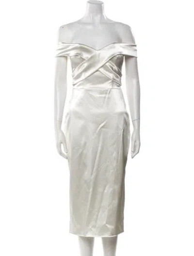 Pre-owned Halfpenny London Off-the-shoulder Midi Length Dress In Neutral