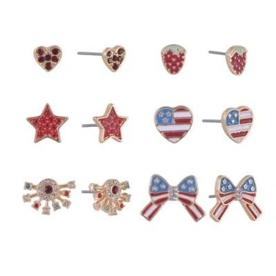 Hallmark 6 Pack Americana Theme Stud Earring Set In Brown