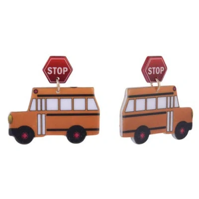Hallmark Acrylic School Bus Earrings In Brown