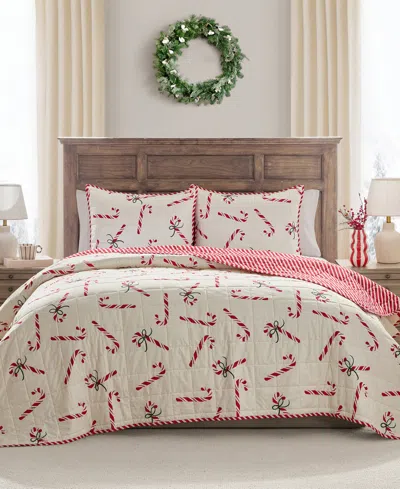 Hallmark Bedding Candy Canes Holiday 3-pc. Quilt Set, Full/queen In Multi