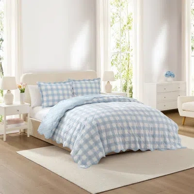 Hallmark Checkered Bliss 3-piece Scalloped Quilt Set In Blue