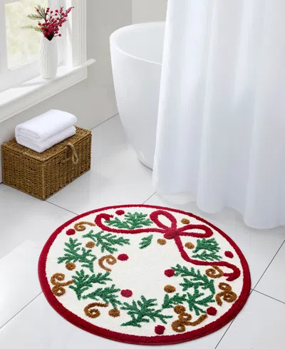 Hallmark Christmas Wreath Tufted Holiday Bath Rug, 30" Round In Multi