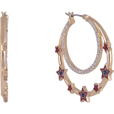 Hallmark Double Stone Hoop Earrings With Red And Blue Star Accents In Gold