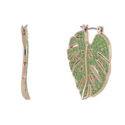Hallmark Green Stone Palm Hoop Earrings In Gold