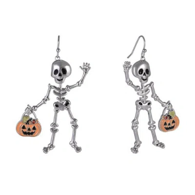 Hallmark Halloween Friendly Skeleton And Candy Bucket Earrings In Multi