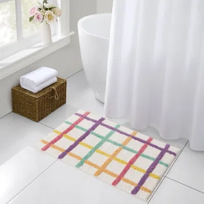 Hallmark Multicolor Chromatic Grid Cotton Rich Bath Rug, 20" X 30" In Pink