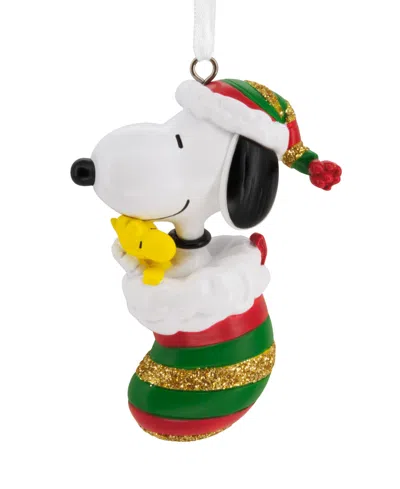 Hallmark Peanuts Snoopy And Woodstock In Stocking Christmas Tree Ornament In Multi