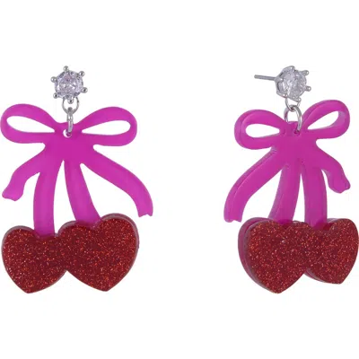 Hallmark Pink Bow And Cherry Drop Earrings In Metallic
