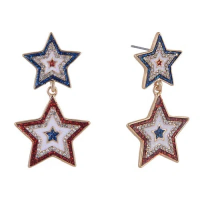 Hallmark Red, White And Blue Double Star Drop Earrings In Gold