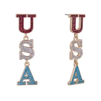Hallmark Red, White And Blue Usa Linear Earrings In Gold