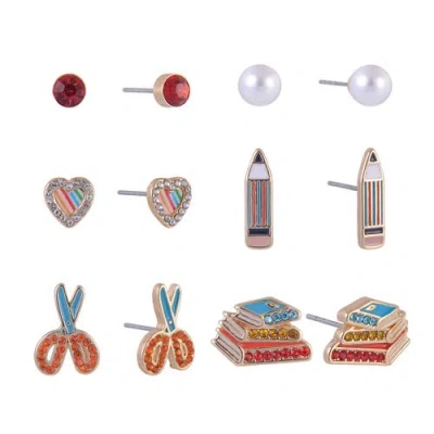 Hallmark School Theme 6 Pack Stud Earring Set In Gold