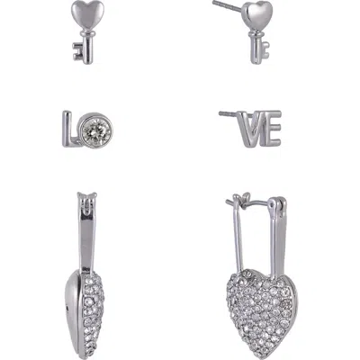 Hallmark Silver Tone Valentine's Day Trio Earring Set In Metallic