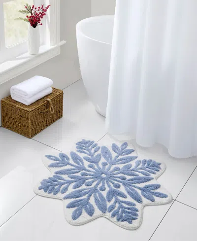 Hallmark Snowflake Shaped Tufted Holiday Bath Rug, 30" Novelty In Blue