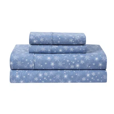 Hallmark Snowflakes Blue Brushed Cotton Flannel Bed Sheet Set