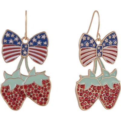 Hallmark Strawberry And American Flag Bow Earring In Multi