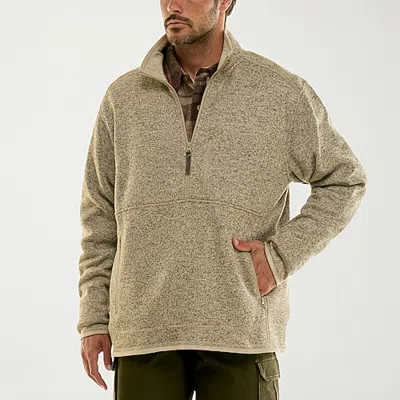 Hallstatt Workwear Mens Mock Neck Long Sleeve Fleece Quarter-zip Pullover Sweater In Beige