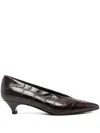 Halmanera Crocodile-effect Pointed-toe Pumps In Brown