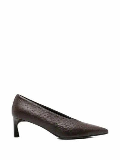 Halmanera Jade Ostrich-effect Pointed-toe Pumps In Brown